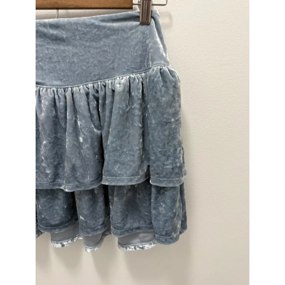 Gap Kids Girls XXL 14-16 Dusty Blue Crushed Velvet Tiered Ruffle Mini Skirt